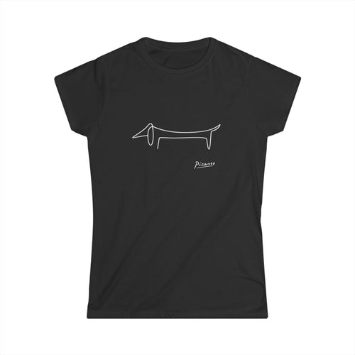 True Insights Damen T-Shirt Picasso Dackel minimalistische Hundelinie in Schwarz mit Kultfaktor