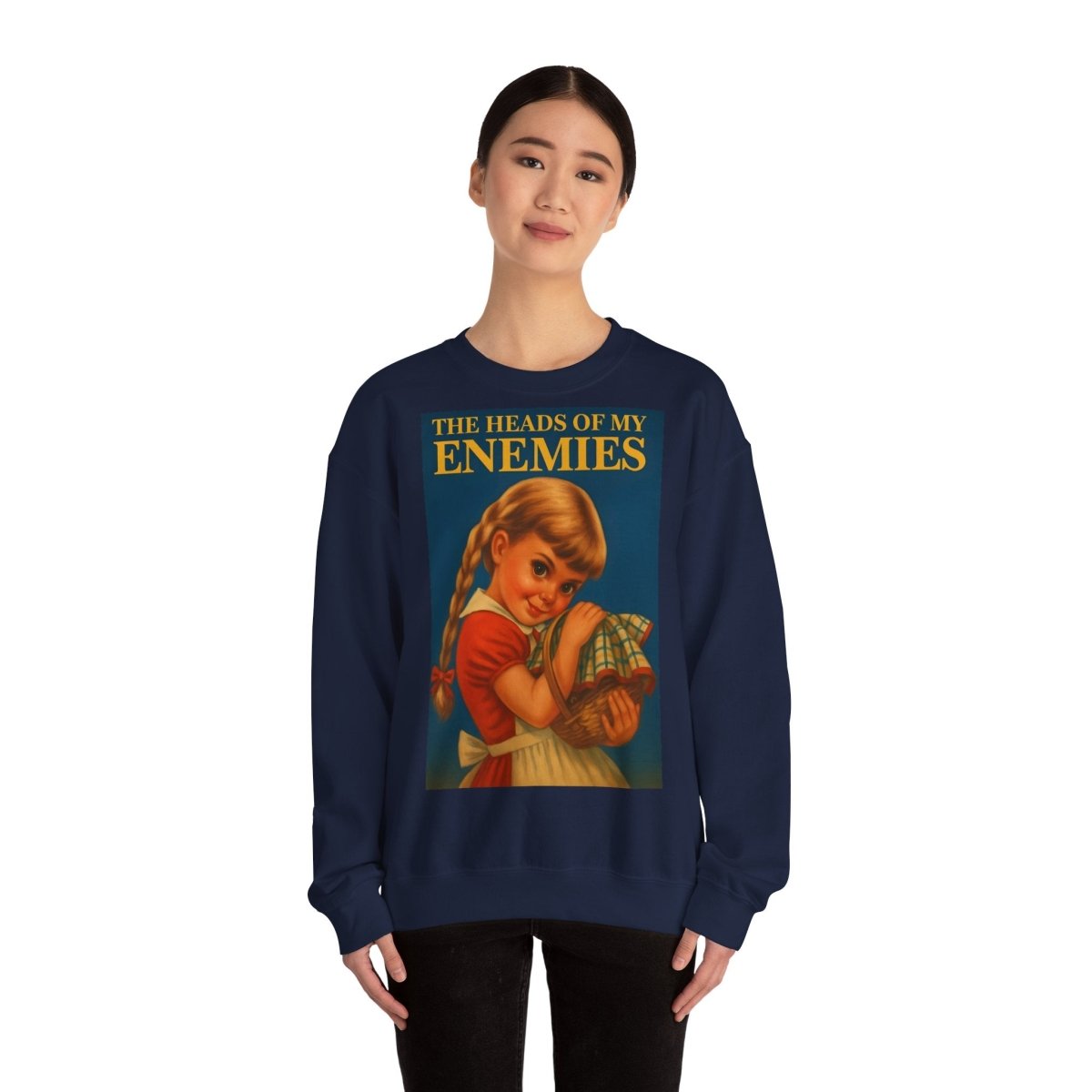 Sweatshirt – Sweatshirt „The Heads of My Enemies“ – Subversive Kunst zum Anziehen | True Insights Design mit Humor