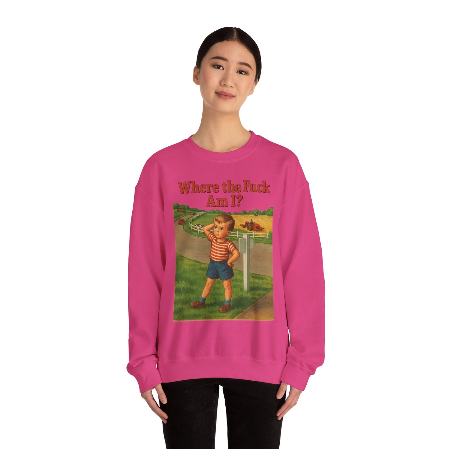 Sweatshirt – Where the Hell Am I? – Vintage Sweatshirt mit nostalgischem Lost-Boy-Motiv | True Insights Design mit Humor