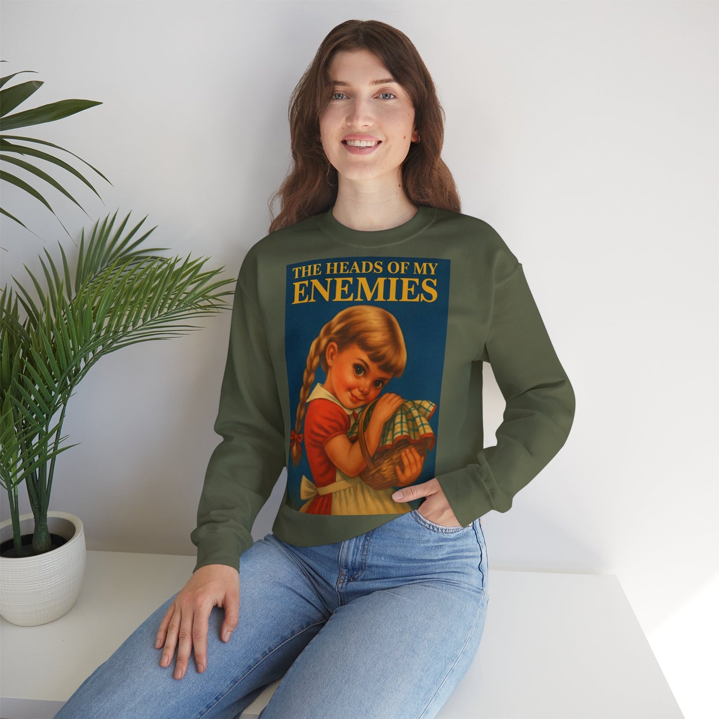 Sweatshirt – Sweatshirt „The Heads of My Enemies“ – Subversive Kunst zum Anziehen | True Insights Design mit Humor