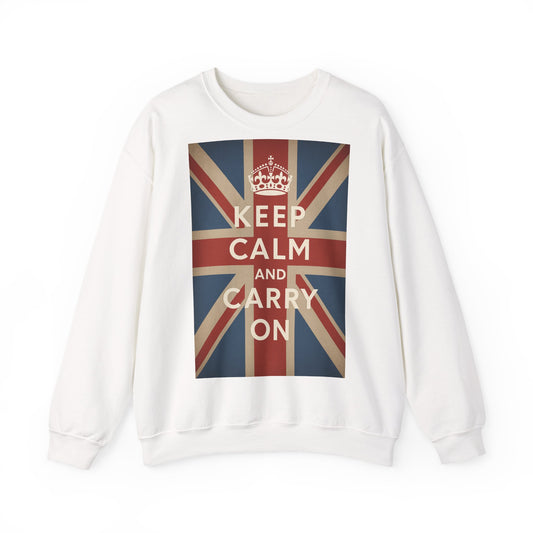 Keep Calm and Carry On Sweatshirt – Union Jack Britische Flagge Krone Vintage Pullover, Retro Geschenk UK Fans