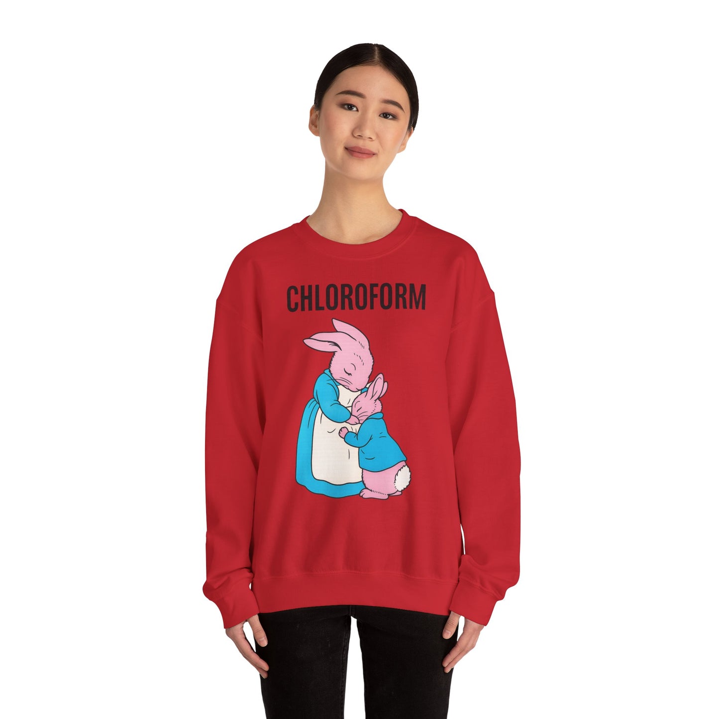 „CHLOROFORM“ – Retro-Sweatshirt mit Hasen und bösem Twist – Freches Satire-Design für mutige Statements | True Insights