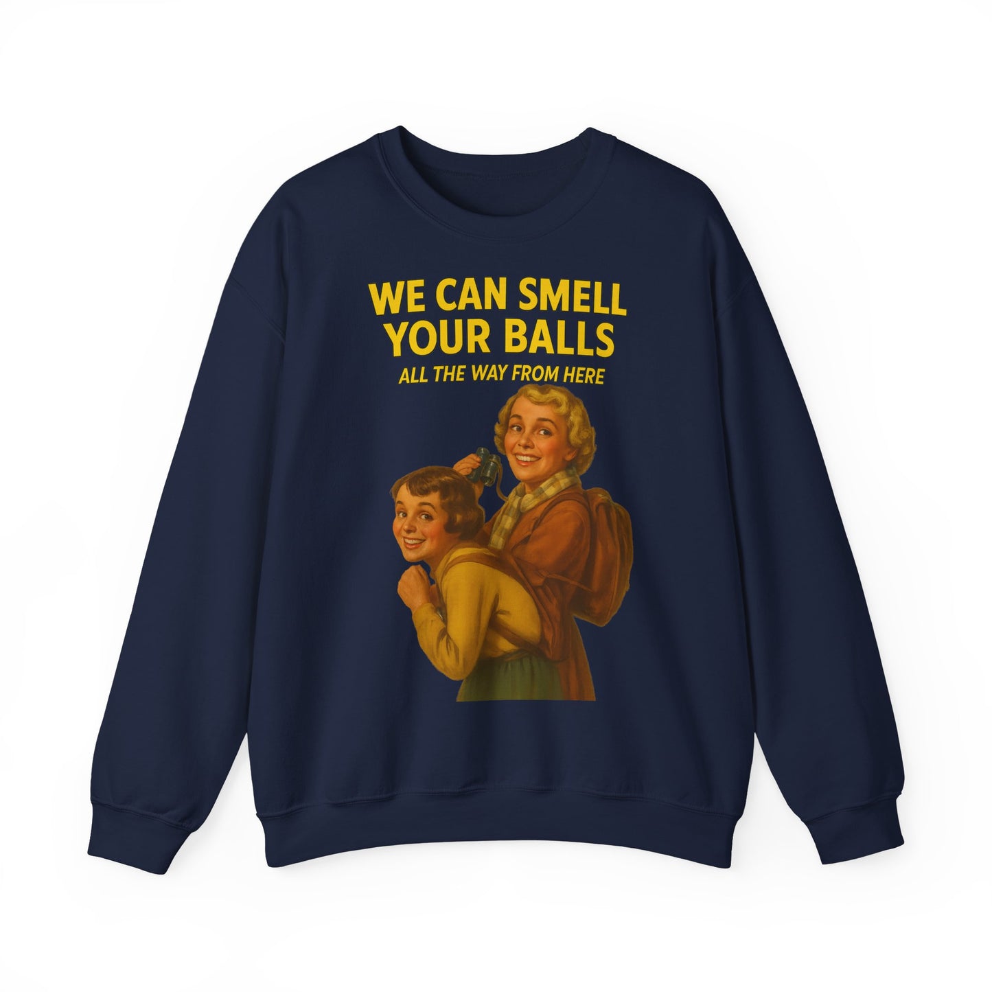 Sweatshirt – Vintage Sweatshirt – „We Can Smell Your Balls“ im Spioninnen-Stil | True Insights Design mit Humor