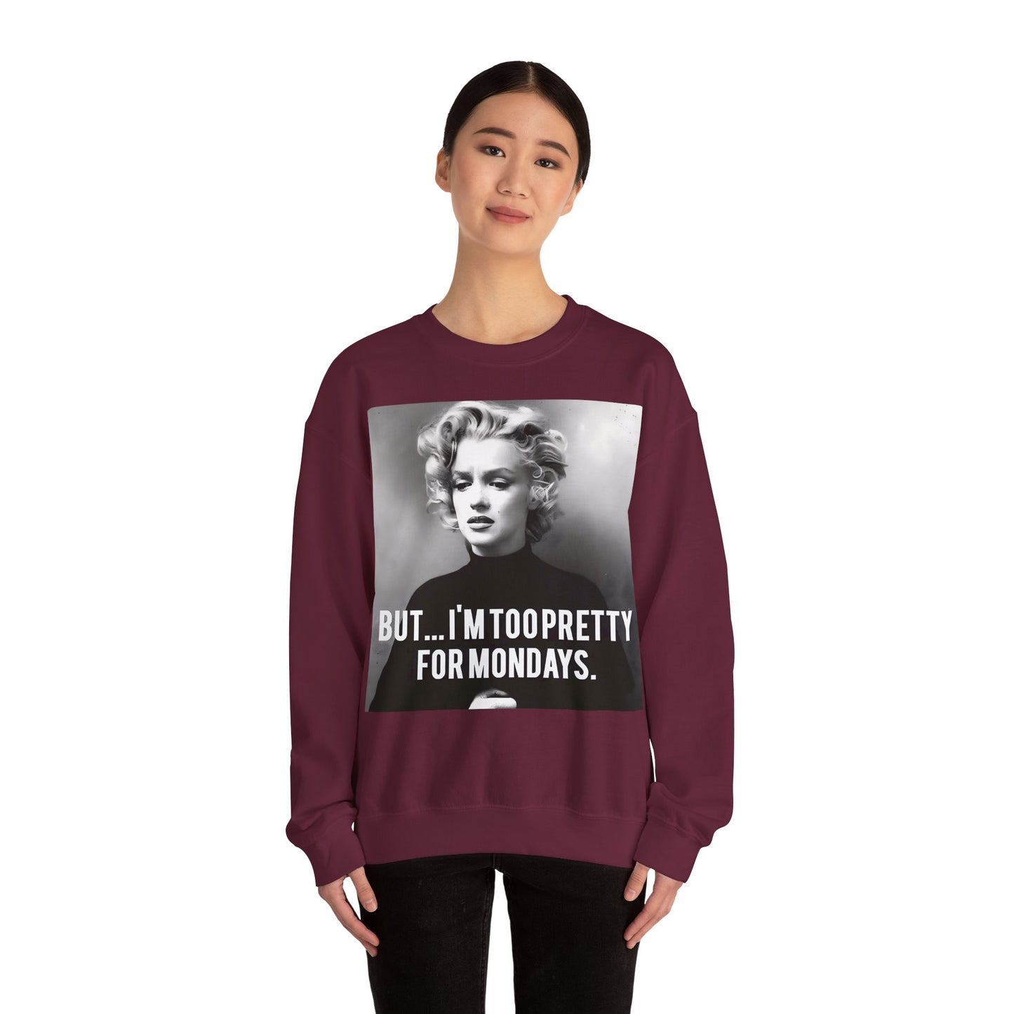Sweatshirt – Sweatshirt – Too Pretty for Mondays – Retro Statement Pullover | True Insights Design mit Humor