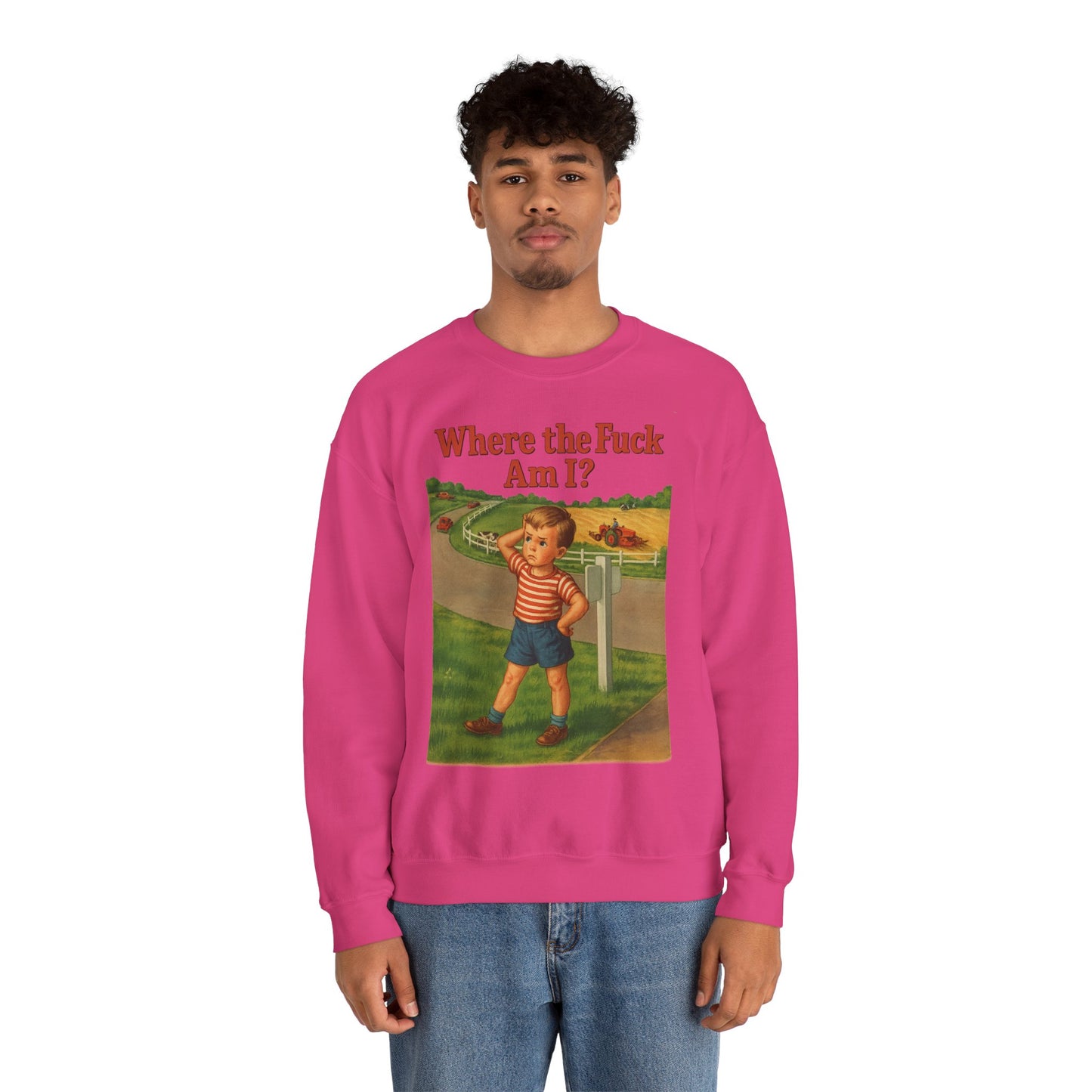 Sweatshirt – Where the Hell Am I? – Vintage Sweatshirt mit nostalgischem Lost-Boy-Motiv | True Insights Design mit Humor