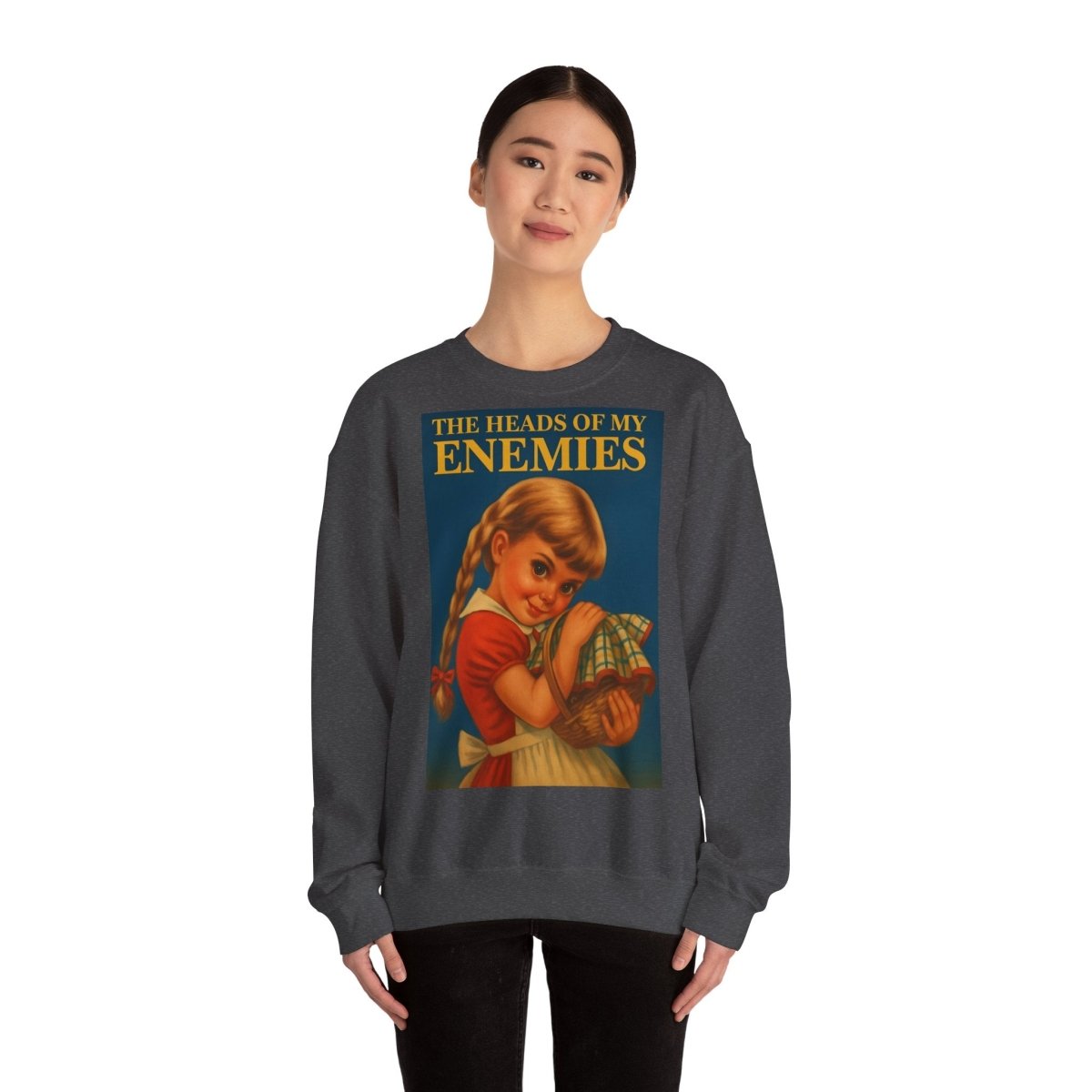 Sweatshirt – Sweatshirt „The Heads of My Enemies“ – Subversive Kunst zum Anziehen | True Insights Design mit Humor