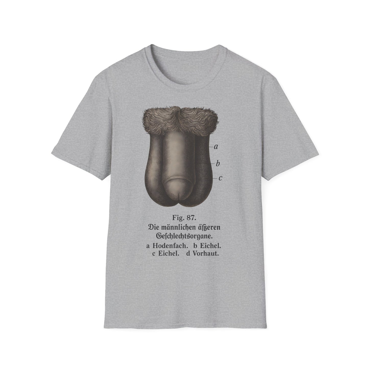 T-Shirt: „Fig. 87 – Die männlichen äußeren Geschlechtsorgane“ – Freches Satire-Design für mutige Statements | True Insights