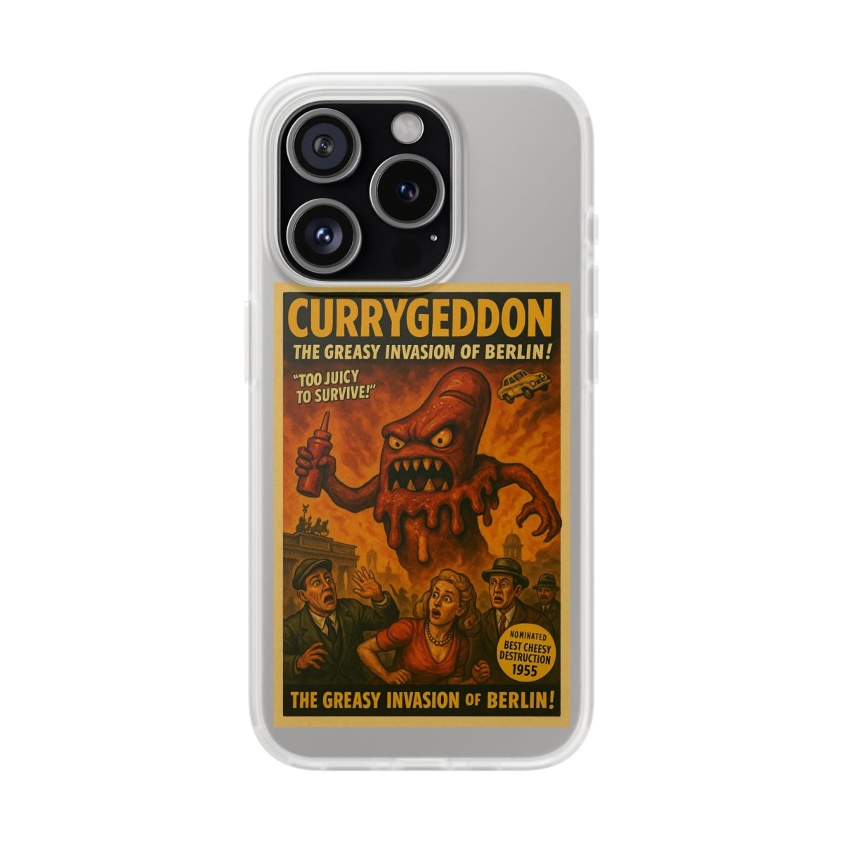 Kultige Handyhülle mit Currywurst-Monster im B-Movie-Stil. Flexibel, stoßfest und ideal für Berlin-Fans & Food-Nerds.-Phone Case-True Insights