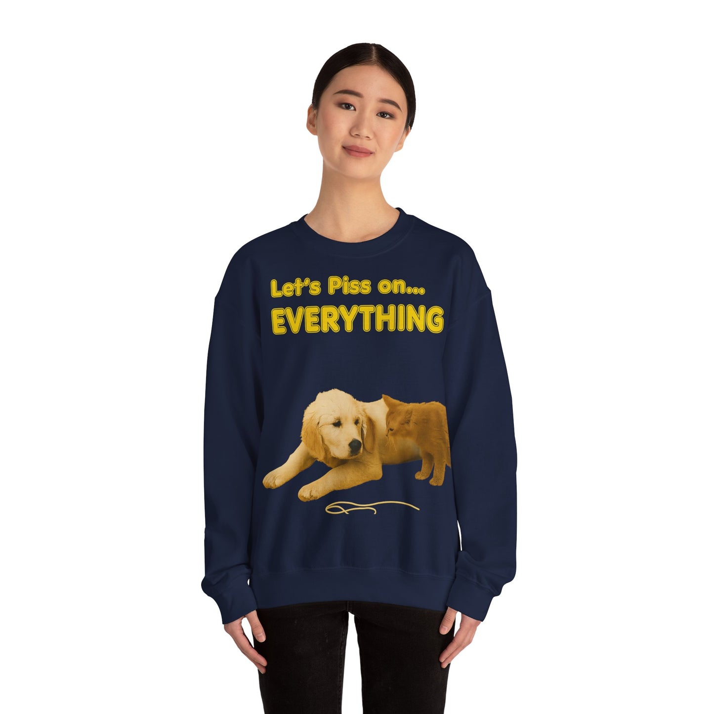 Vintage Motiv – Let’s Piss on Everything – Satirisches Sweatshirt mit Hund & Katze | True Insights Design mit Humor