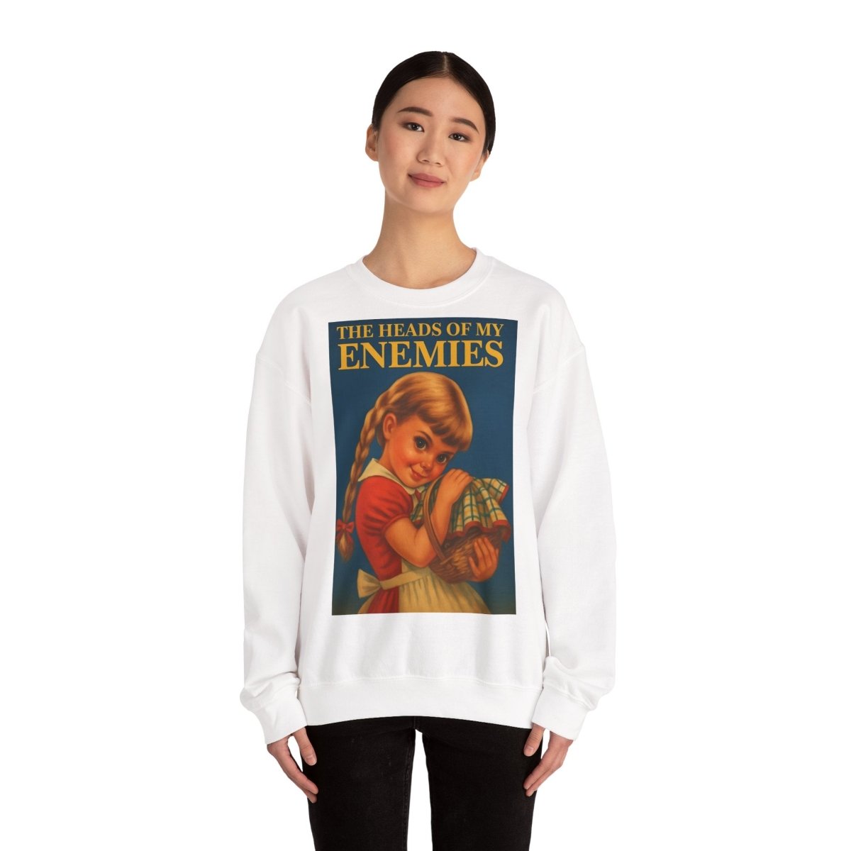 Sweatshirt – Sweatshirt „The Heads of My Enemies“ – Subversive Kunst zum Anziehen | True Insights Design mit Humor