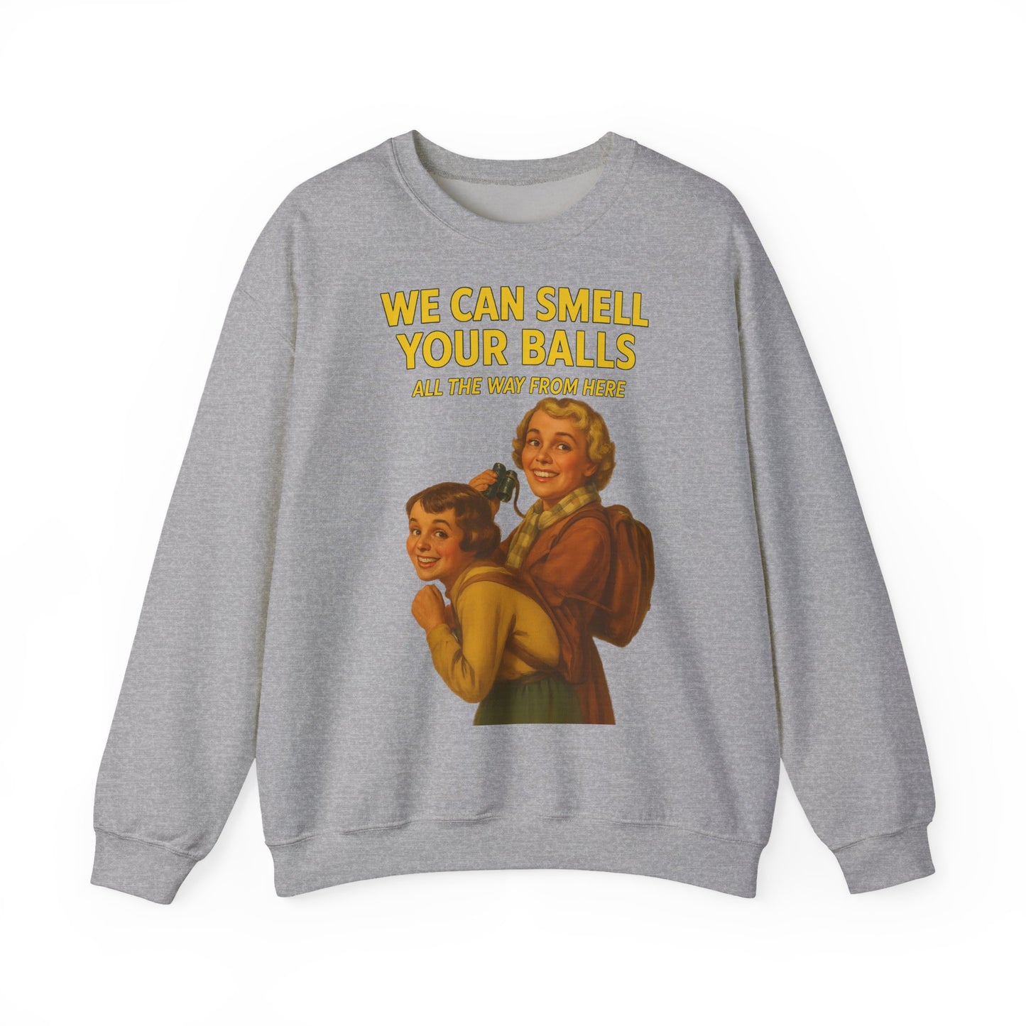 Sweatshirt – Vintage Sweatshirt – „We Can Smell Your Balls“ im Spioninnen-Stil | True Insights Design mit Humor