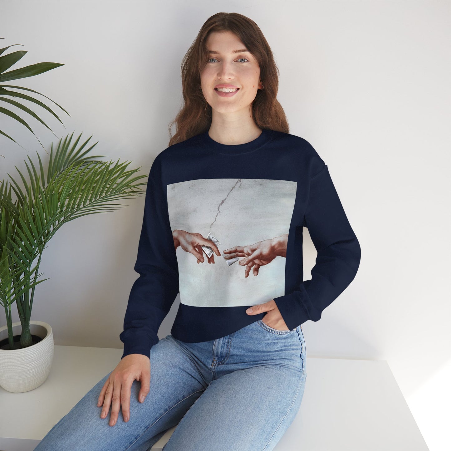 Sweatshirt – The Deal Sweatshirt – Satirische Kunst trifft Streetwear | Michelangelo Meme Design | True Insights Design mit Humor