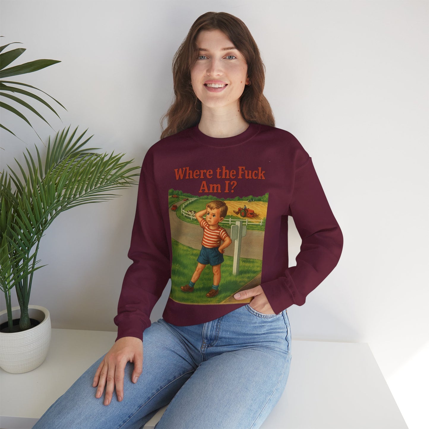 Sweatshirt – Where the Hell Am I? – Vintage Sweatshirt mit nostalgischem Lost-Boy-Motiv | True Insights Design mit Humor