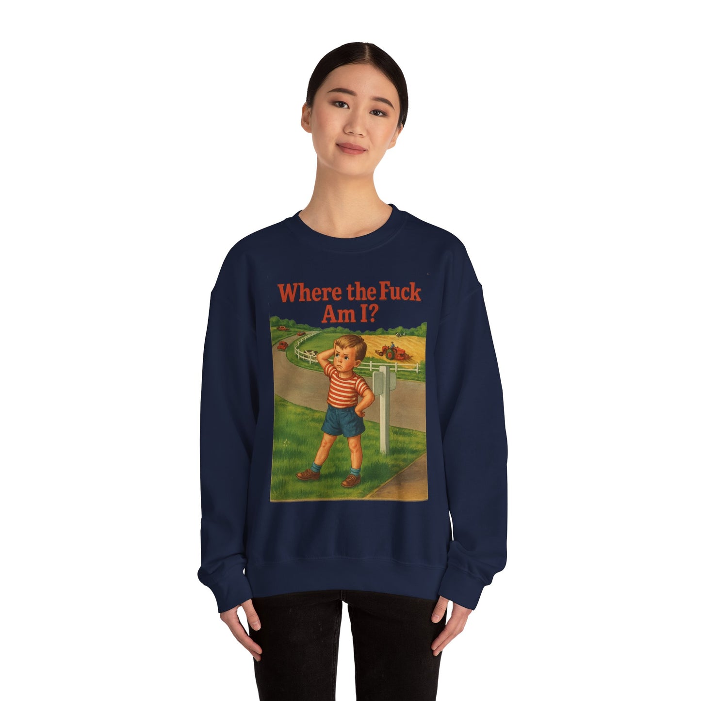 Sweatshirt – Where the Hell Am I? – Vintage Sweatshirt mit nostalgischem Lost-Boy-Motiv | True Insights Design mit Humor