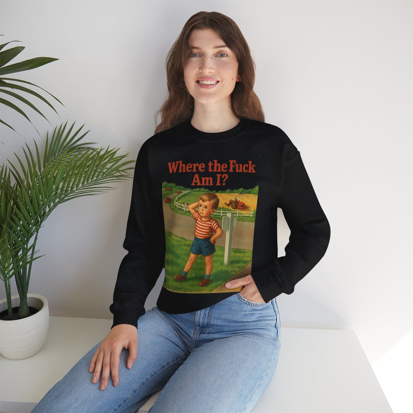 Sweatshirt – Where the Hell Am I? – Vintage Sweatshirt mit nostalgischem Lost-Boy-Motiv | True Insights Design mit Humor