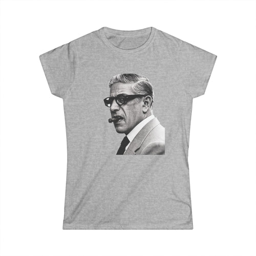 Aristoteles Onassis Damen Shirt – Ikonisches Schwarz-Weiß Portrait mit Zigarre & Brille, Vintage Retro Stil, Geschenk für Stilbewusste