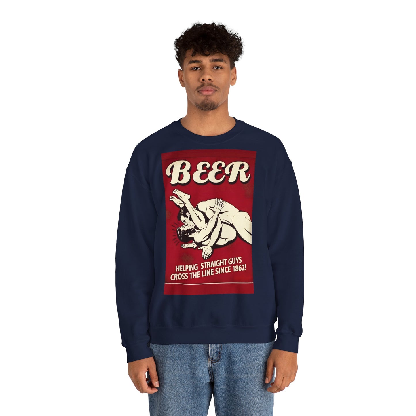 Sweatshirt – Witziges Retro Bier Sweatshirt – BEER - Helping Straight Guys Cross the Line Since 1862! Partywear Statement | True Insights Design mit Humor