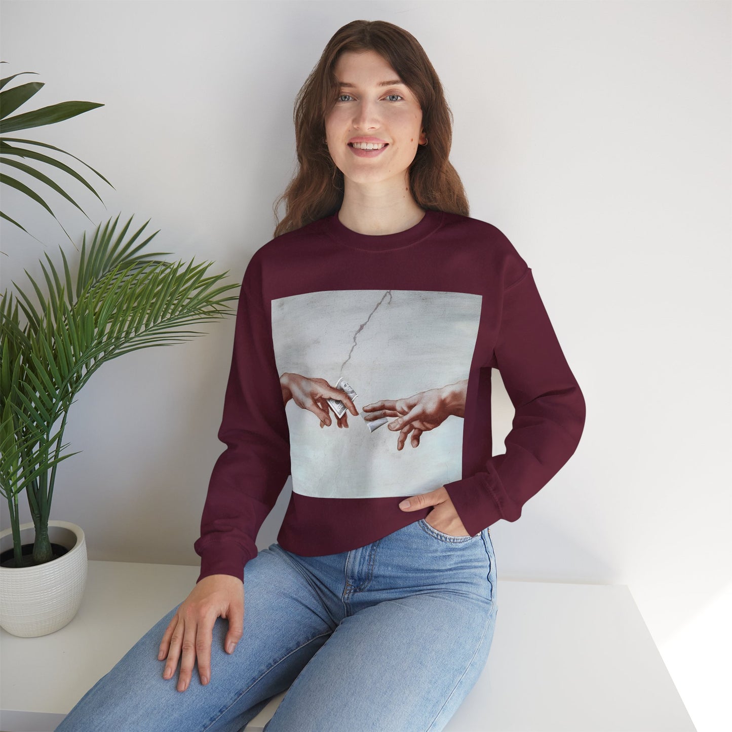 Sweatshirt – The Deal Sweatshirt – Satirische Kunst trifft Streetwear | Michelangelo Meme Design | True Insights Design mit Humor