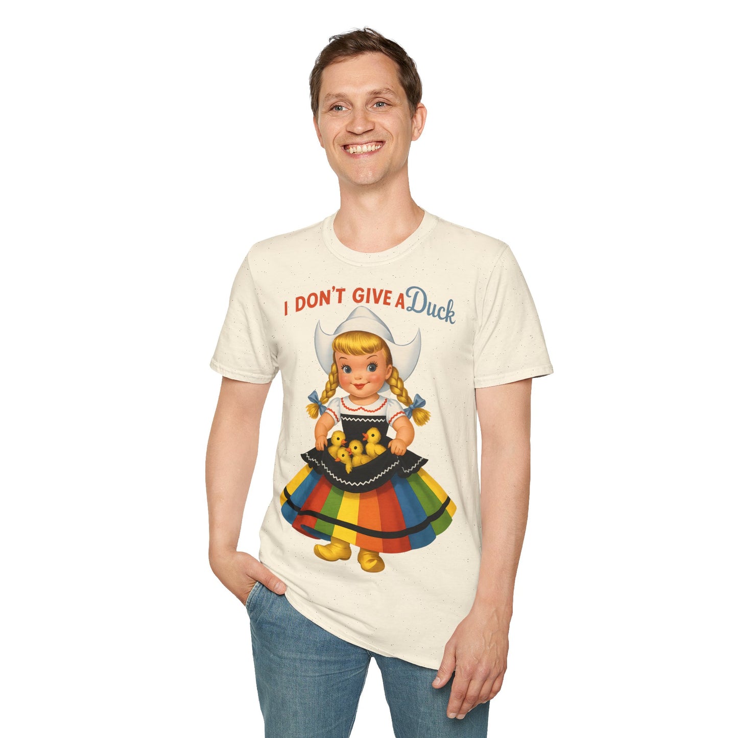 "I Don't Give a Duck | Nostalgisches Vintage-Mädchen mit Küken – Humorvoll & Originell" – Freches Satire-Design für mutige Statements | True Insights