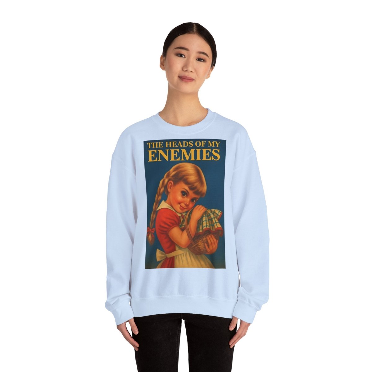 Sweatshirt – Sweatshirt „The Heads of My Enemies“ – Subversive Kunst zum Anziehen | True Insights Design mit Humor