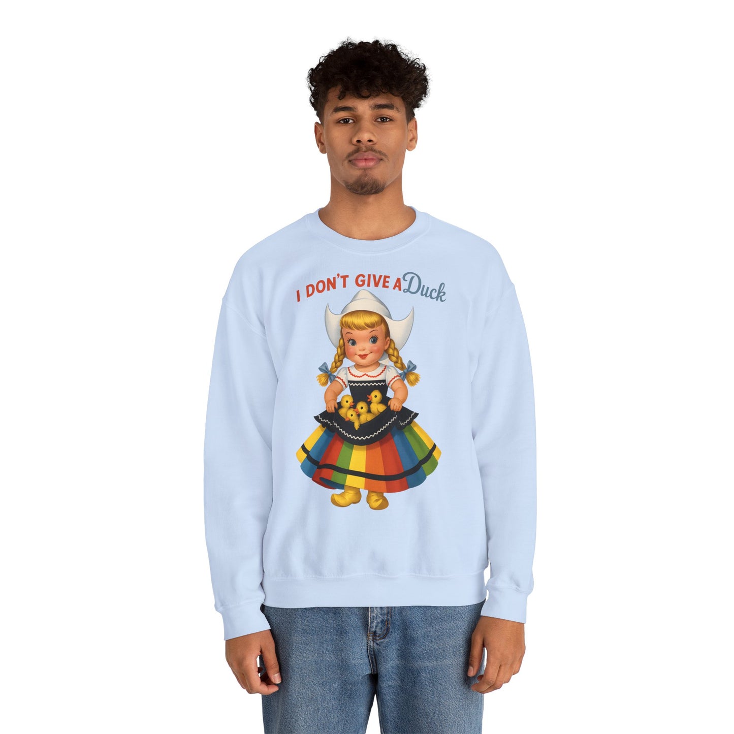 Sweatshirt – I Don't Give a Duck | Nostalgisches Vintage-Mädchen mit Küken – Humorvoll & Originell | True Insights Design mit Humor
