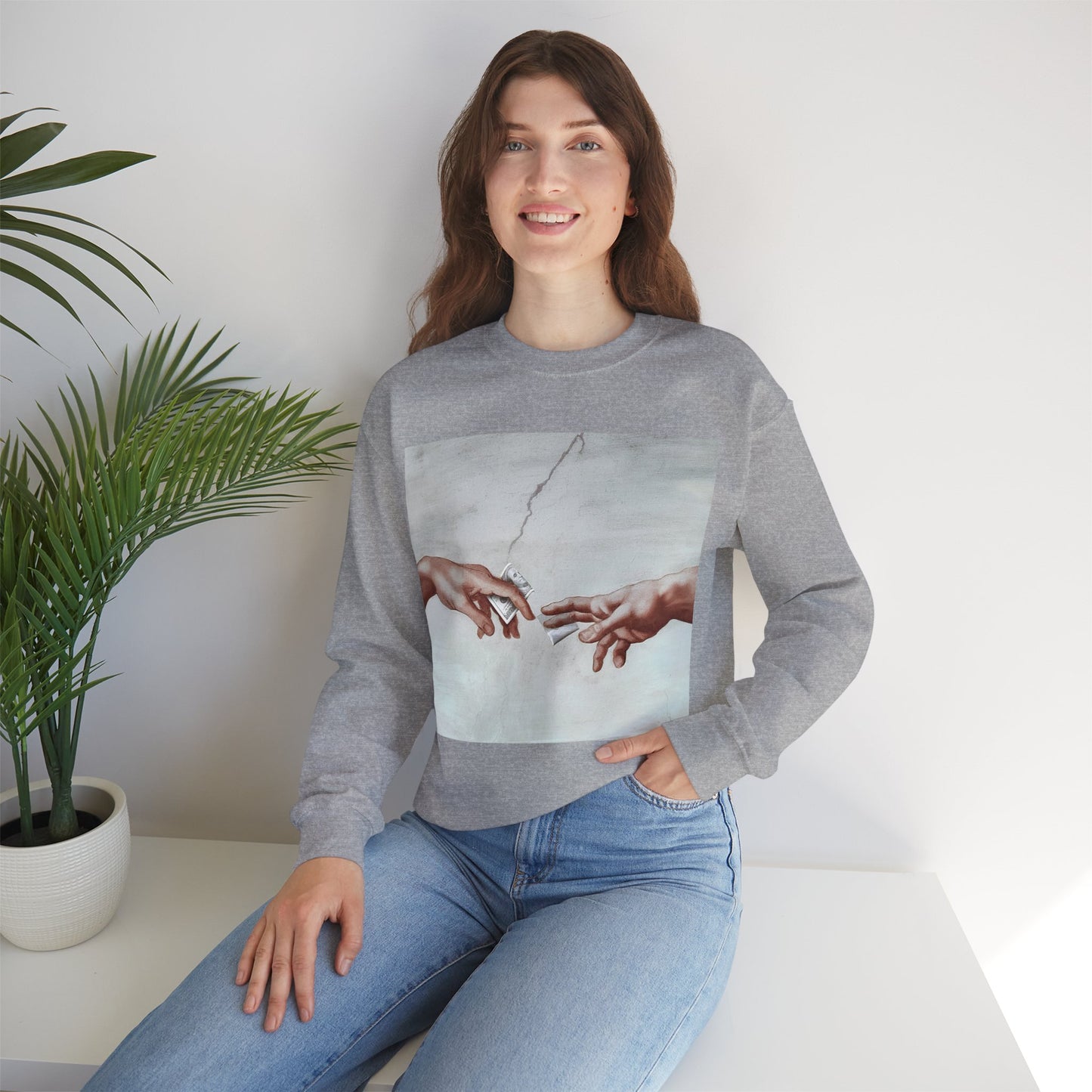 Sweatshirt – The Deal Sweatshirt – Satirische Kunst trifft Streetwear | Michelangelo Meme Design | True Insights Design mit Humor