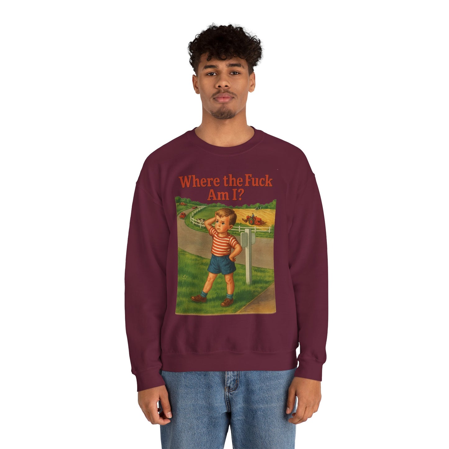 Sweatshirt – Where the Hell Am I? – Vintage Sweatshirt mit nostalgischem Lost-Boy-Motiv | True Insights Design mit Humor