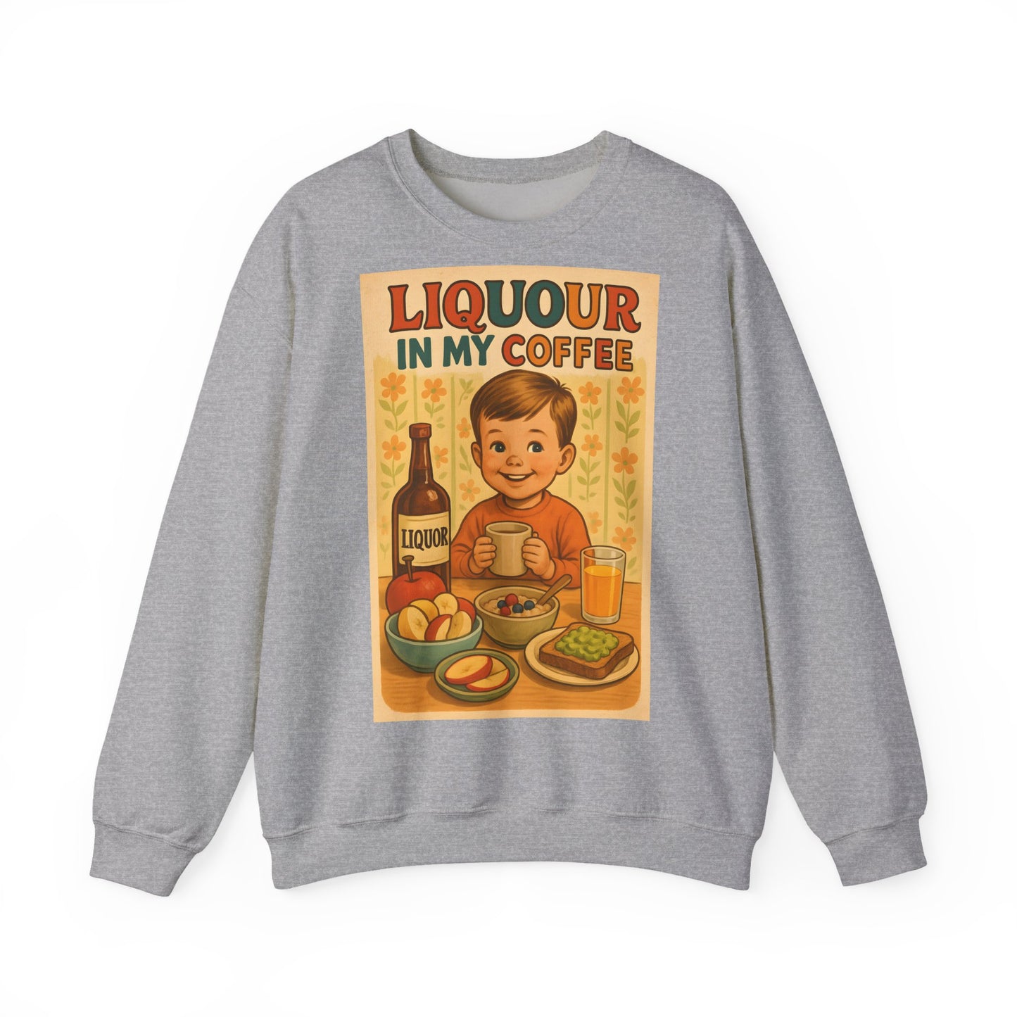 Sweatshirt – Liquor In My Coffee Sweatshirt | Retro Frühstücks-Pullover mit Satire-Motiv | Geschenk für Kaffee-Fans mit Humor | True Insights Design mit Humor