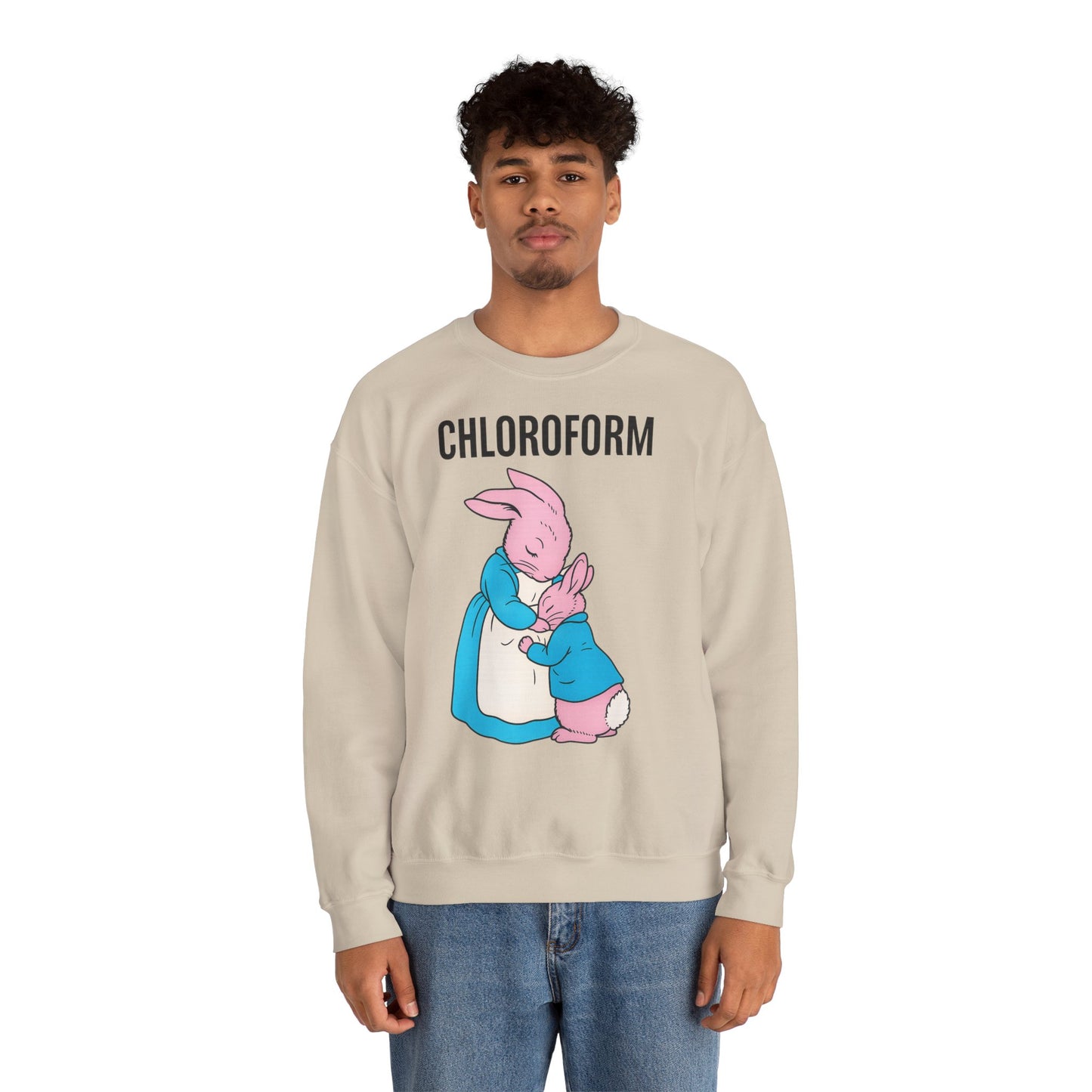 „CHLOROFORM“ – Retro-Sweatshirt mit Hasen und bösem Twist – Freches Satire-Design für mutige Statements | True Insights