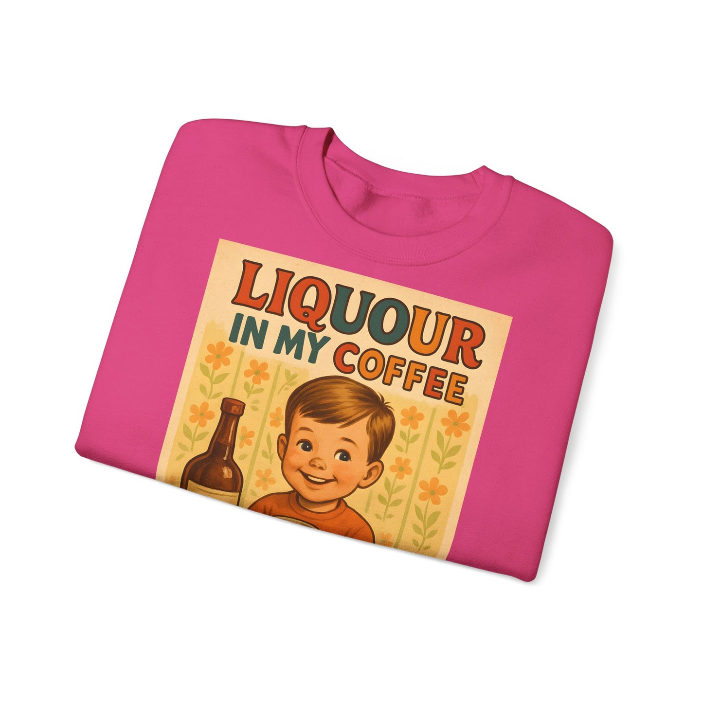 Sweatshirt – Liquor In My Coffee Sweatshirt | Retro Frühstücks-Pullover mit Satire-Motiv | Geschenk für Kaffee-Fans mit Humor | True Insights Design mit Humor