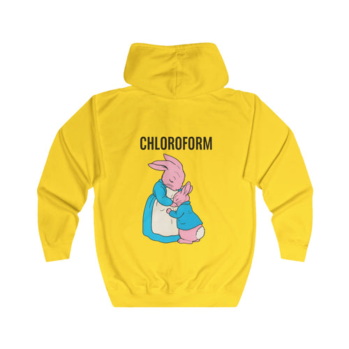 CHLOROFORM Hase Zip Hoodie – Lustiger Schwarzer Humor Kapuzenpullover mit Häschen Motiv, Sarkastisches Geschenk