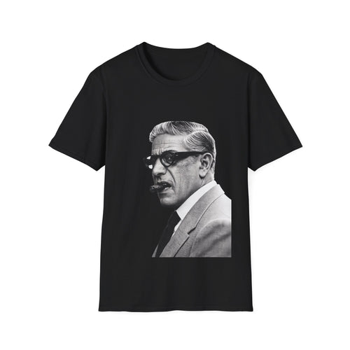Aristoteles Onassis Portrait T-Shirt Unisex – Ikonische Zigarre & Brille, Vintage Schwarz-Weiß Legende, Retro Fan Geschenk