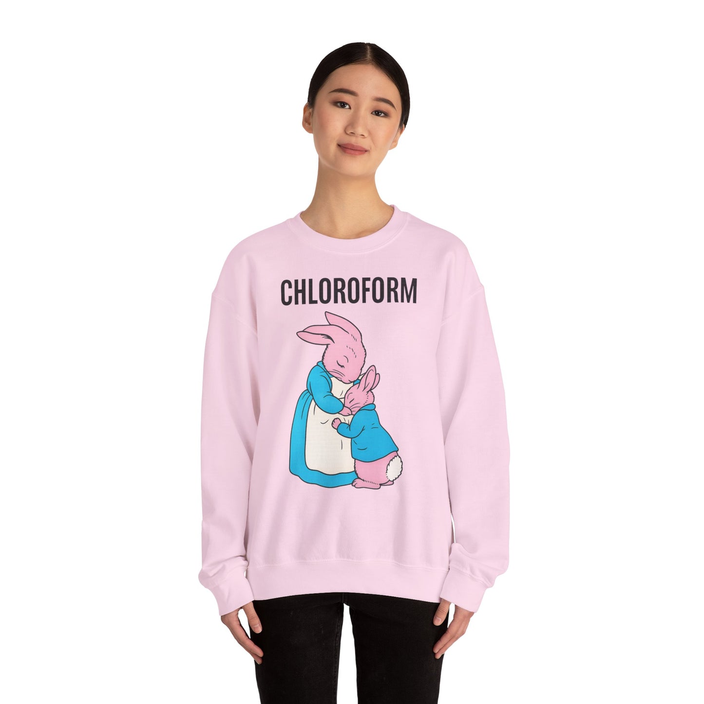 „CHLOROFORM“ – Retro-Sweatshirt mit Hasen und bösem Twist – Freches Satire-Design für mutige Statements | True Insights