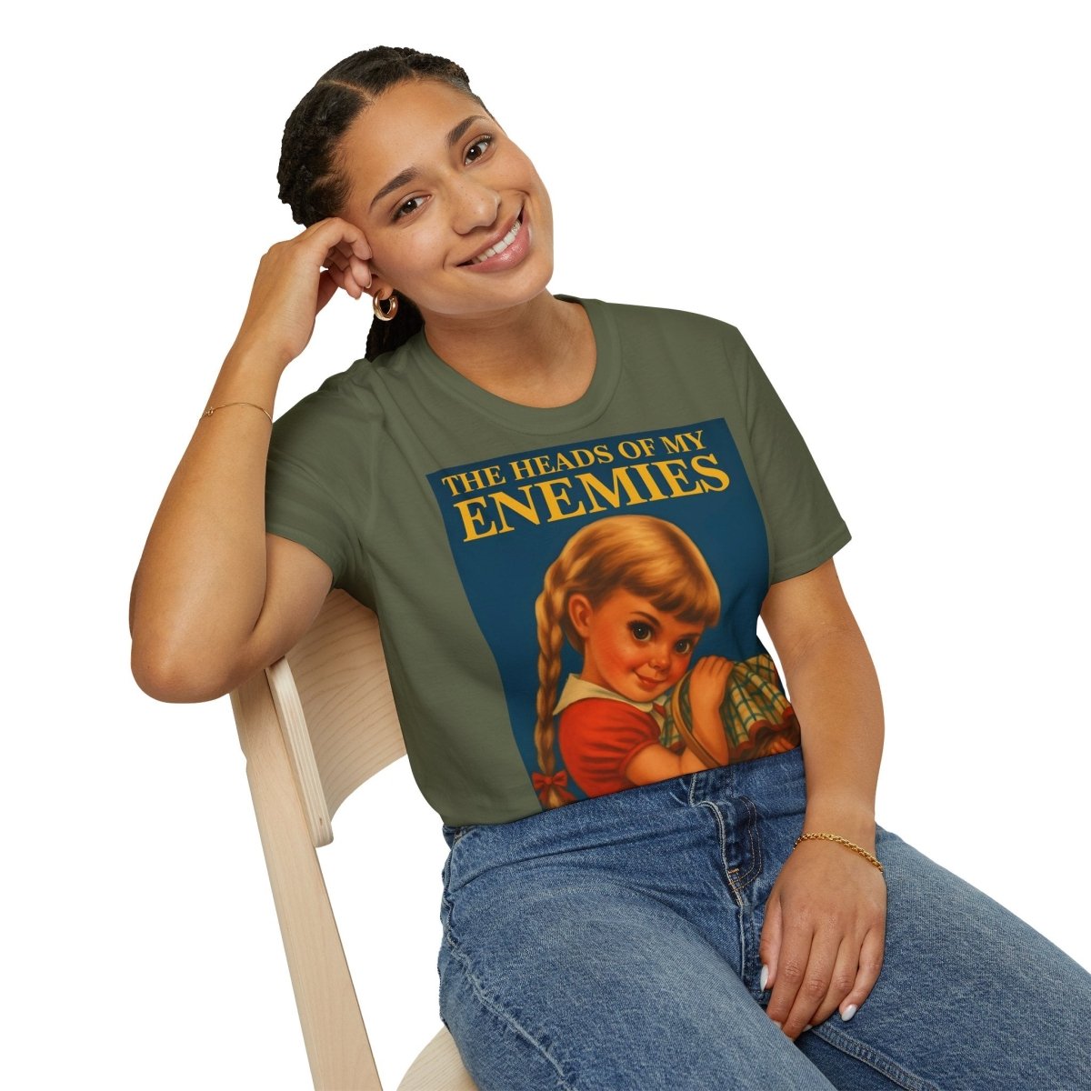 T-Shirt „The Heads of My Enemies“ – Retro-Satire mit Kinderbuch-Flair – Freches Satire-Design für mutige Statements | True Insights