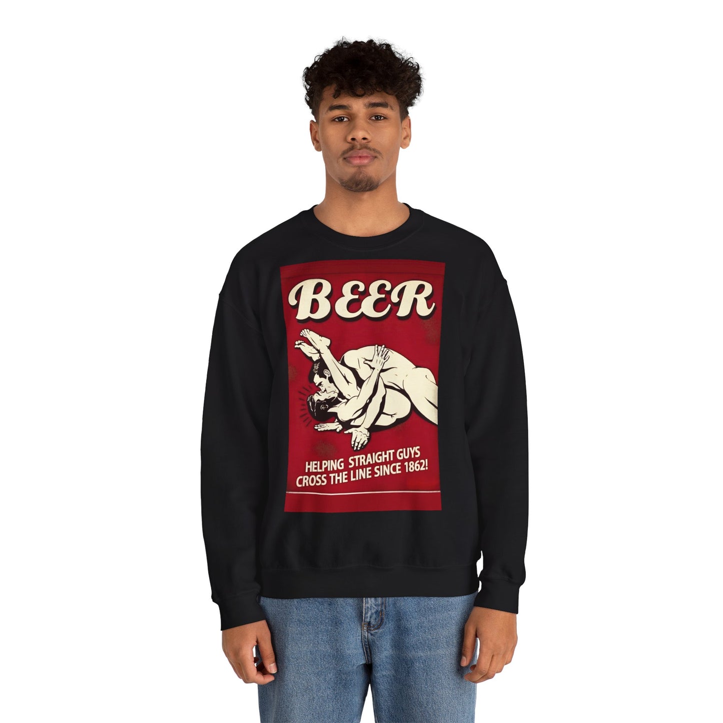 Sweatshirt – Witziges Retro Bier Sweatshirt – BEER - Helping Straight Guys Cross the Line Since 1862! Partywear Statement | True Insights Design mit Humor