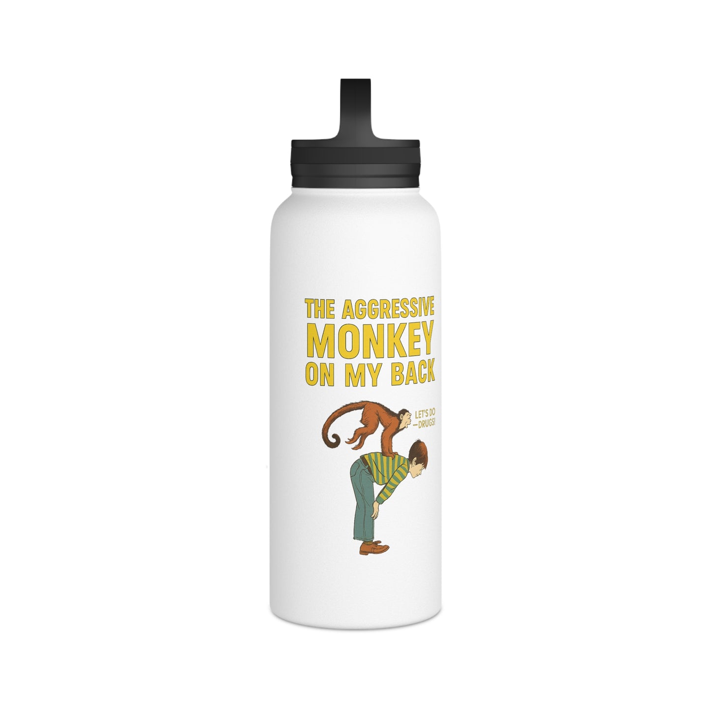 Aggressive Monkey On My Back Isolierte Edelstahl-Trinkflasche – Lustiges Affen-Meme Design mit Griff-Deckel, Witziges Geschenk