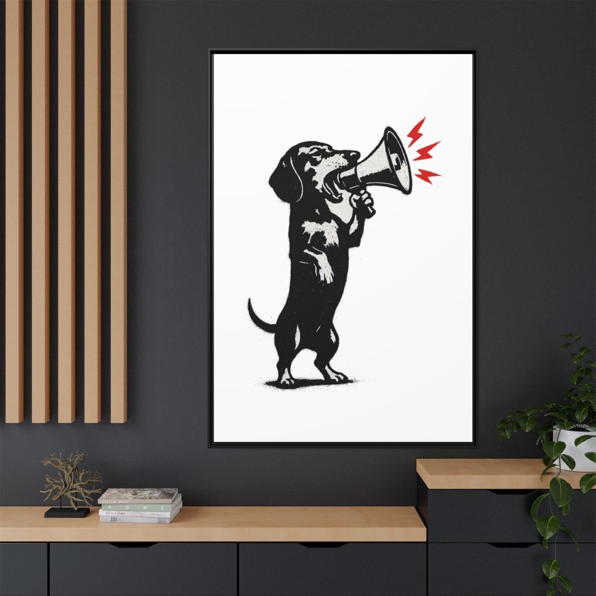 Dog with Megaphone – Satirisches Banksy-inspiriertes Kunstmotiv | Statement Design-True Insights