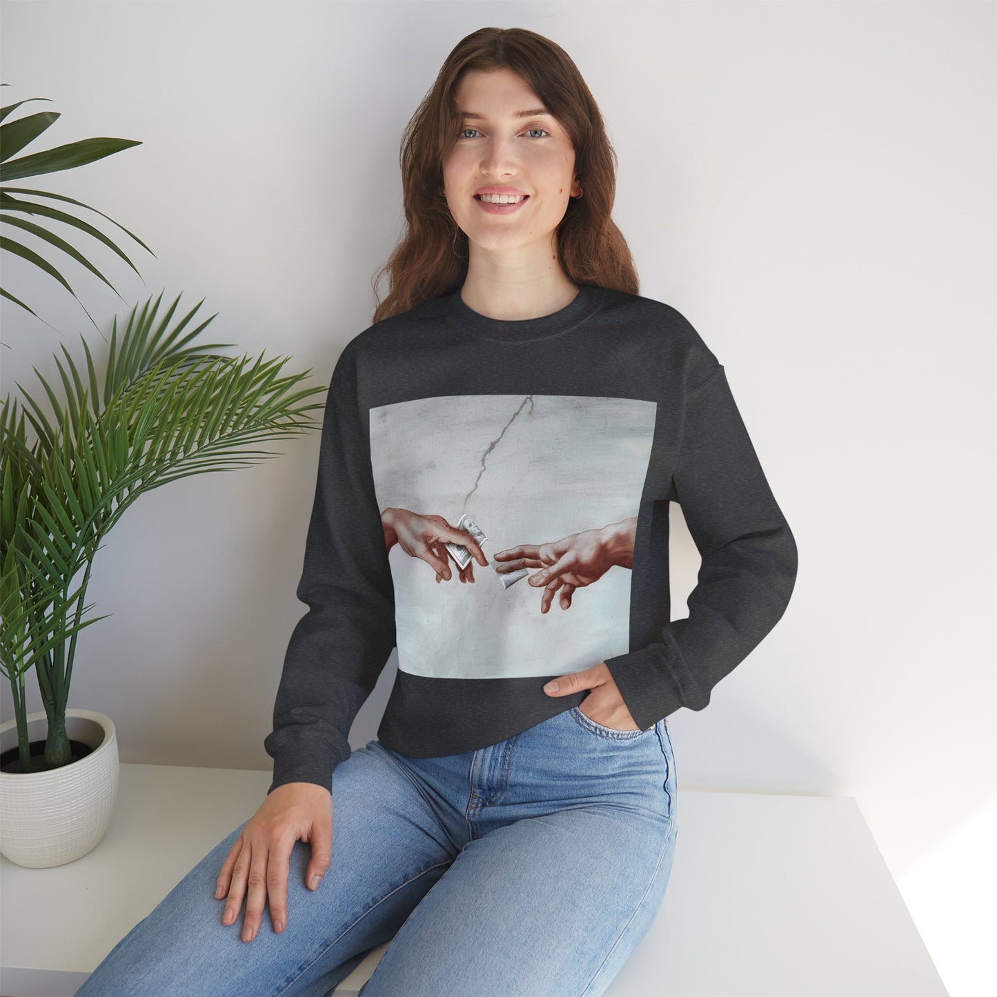 Sweatshirt – The Deal Sweatshirt – Satirische Kunst trifft Streetwear | Michelangelo Meme Design | True Insights Design mit Humor