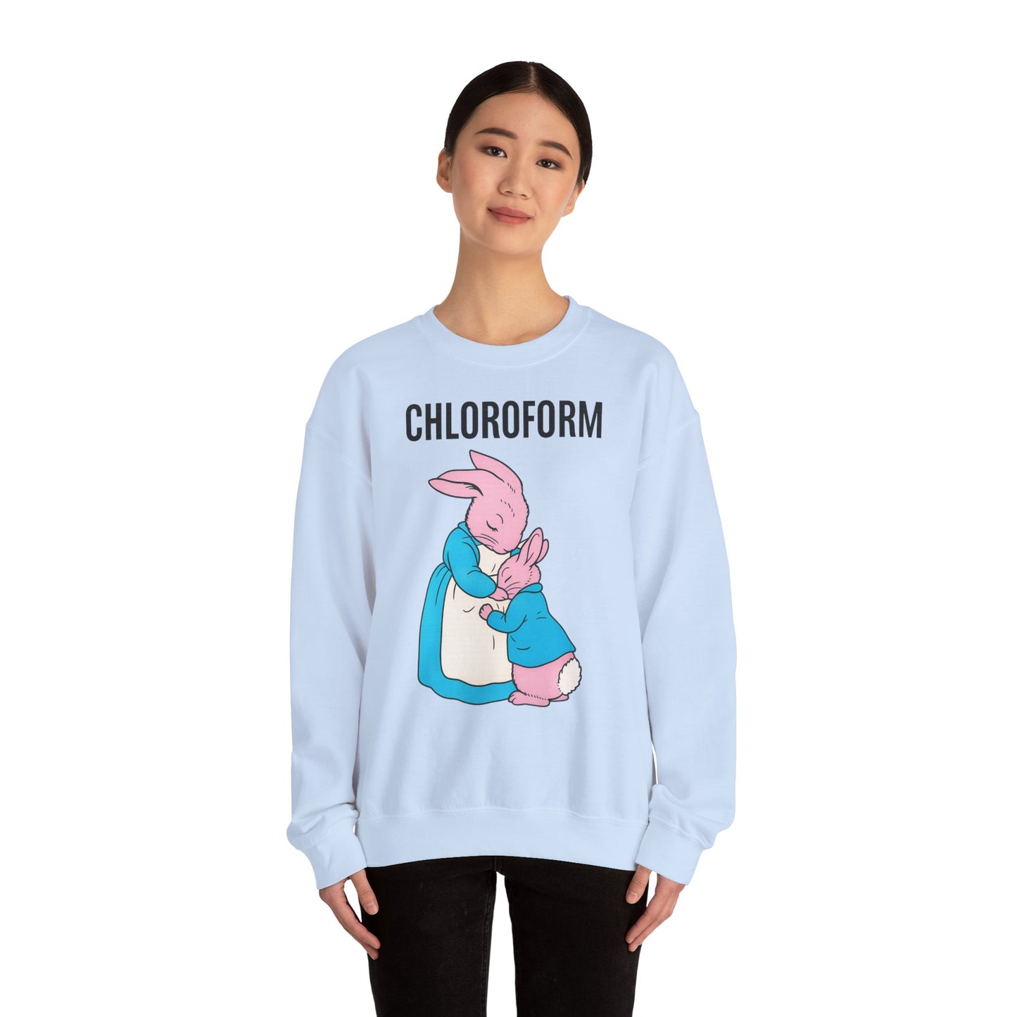 „CHLOROFORM“ – Retro-Sweatshirt mit Hasen und bösem Twist – Freches Satire-Design für mutige Statements | True Insights