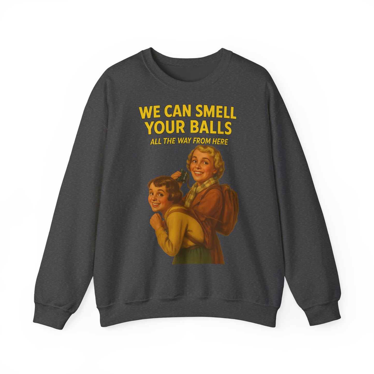 Sweatshirt – Vintage Sweatshirt – „We Can Smell Your Balls“ im Spioninnen-Stil | True Insights Design mit Humor
