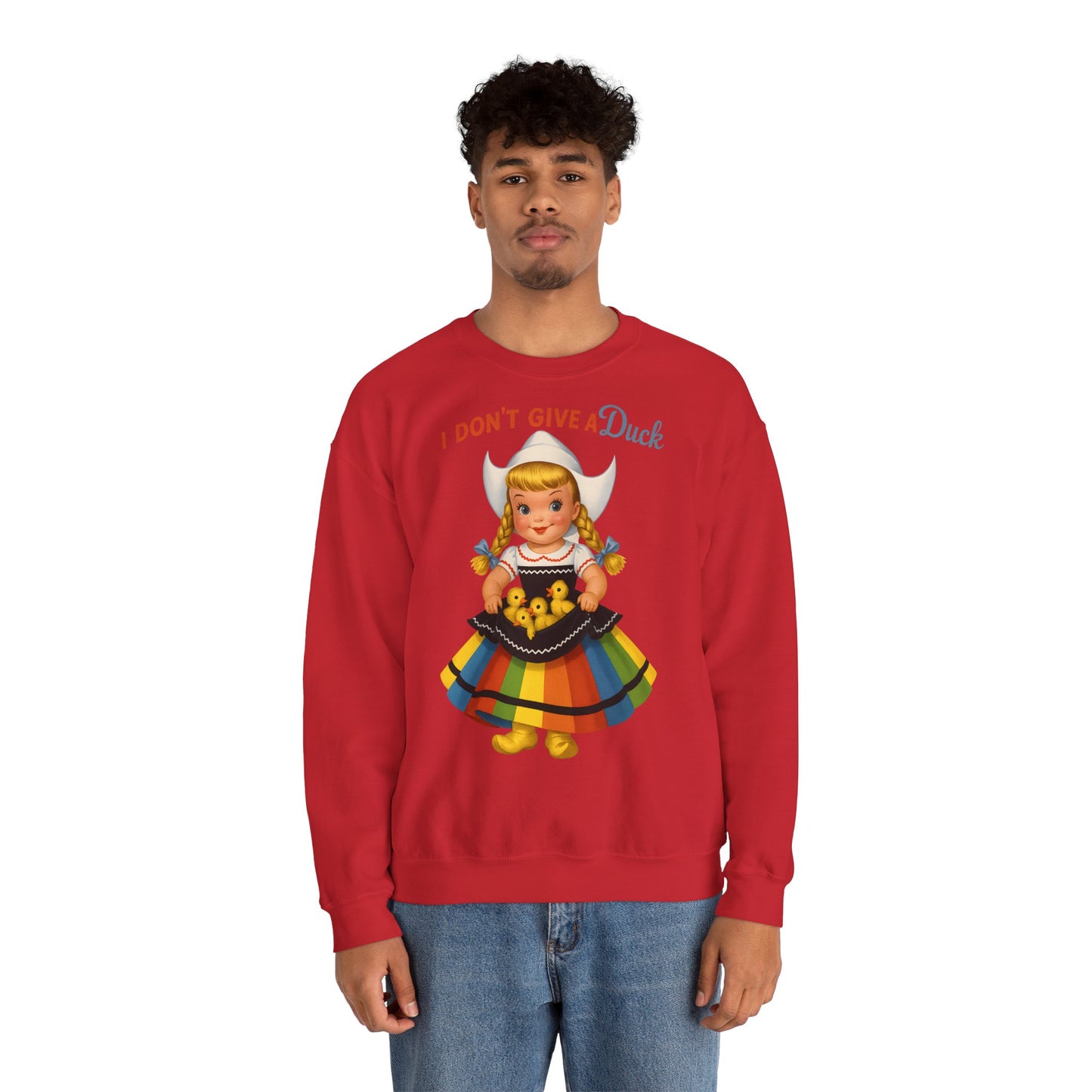 Sweatshirt – I Don't Give a Duck | Nostalgisches Vintage-Mädchen mit Küken – Humorvoll & Originell | True Insights Design mit Humor