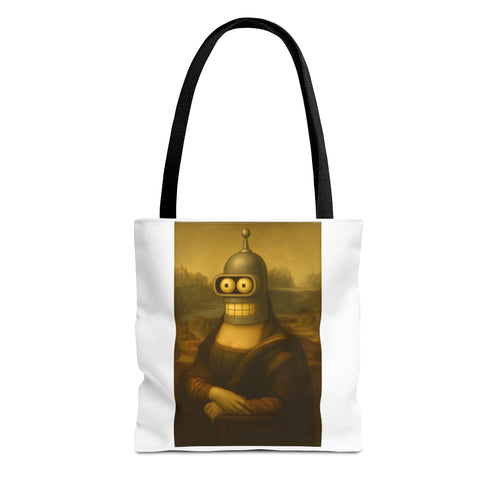 True Insights Tote Bag Mona Lisa Roboter Parodie Sci-Fi Motiv in Schwarz, satirischer Kunst Beutel
