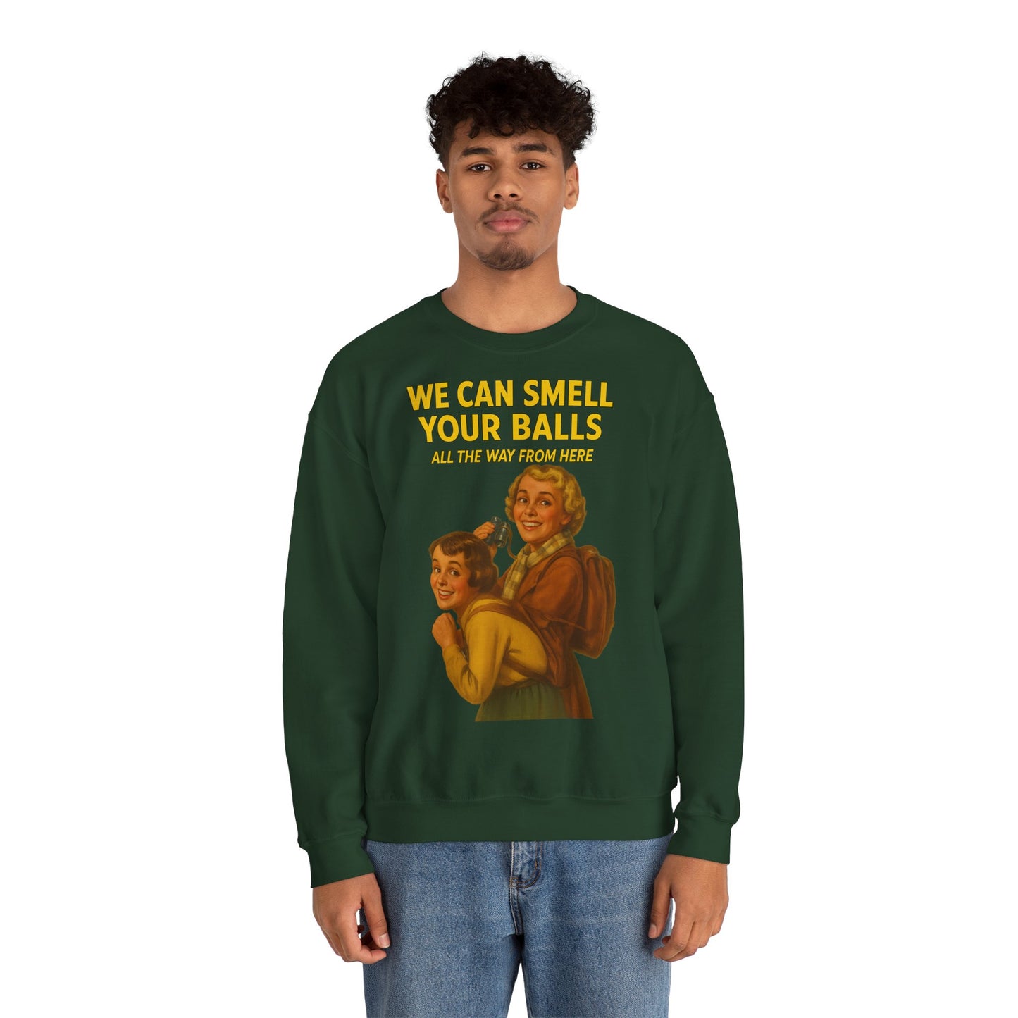 Sweatshirt – Vintage Sweatshirt – „We Can Smell Your Balls“ im Spioninnen-Stil | True Insights Design mit Humor