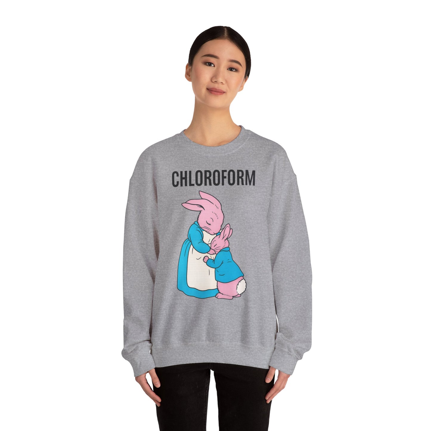 „CHLOROFORM“ – Retro-Sweatshirt mit Hasen und bösem Twist – Freches Satire-Design für mutige Statements | True Insights