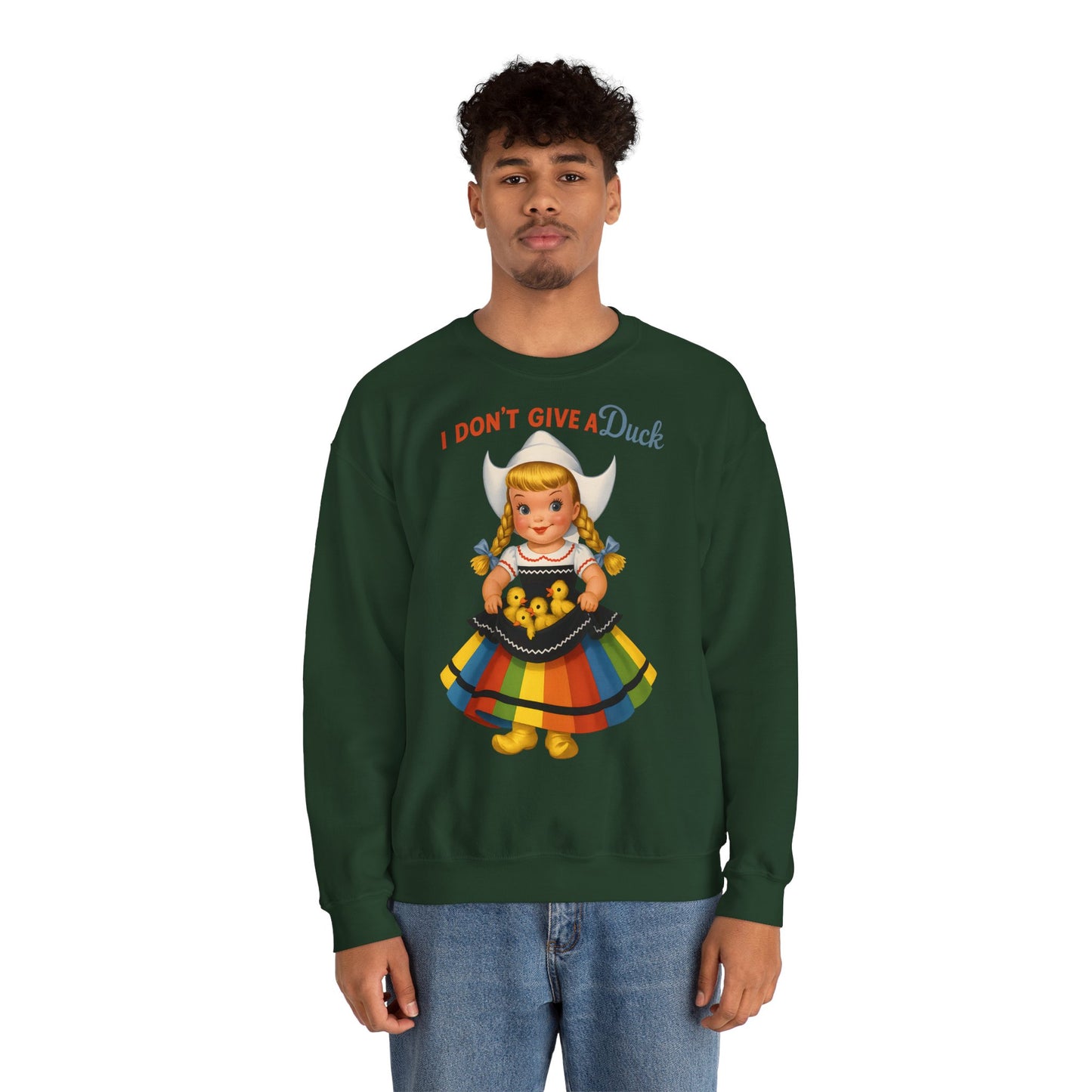 Sweatshirt – I Don't Give a Duck | Nostalgisches Vintage-Mädchen mit Küken – Humorvoll & Originell | True Insights Design mit Humor