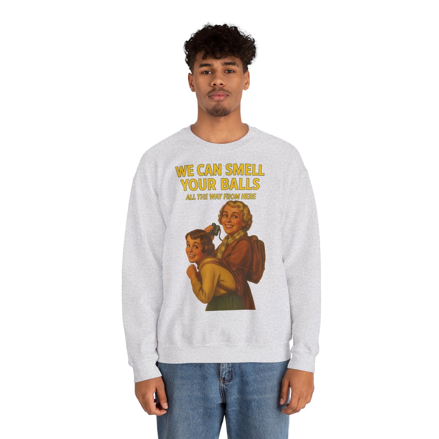 Sweatshirt – Vintage Sweatshirt – „We Can Smell Your Balls“ im Spioninnen-Stil | True Insights Design mit Humor