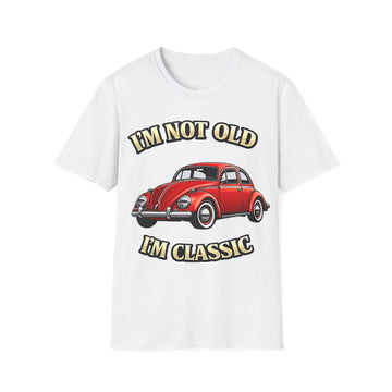 True Insights T-Shirt Vintage Käfer Oldtimer Im Not Old Im Classic in Weiß mit satirischem Retro-Print
