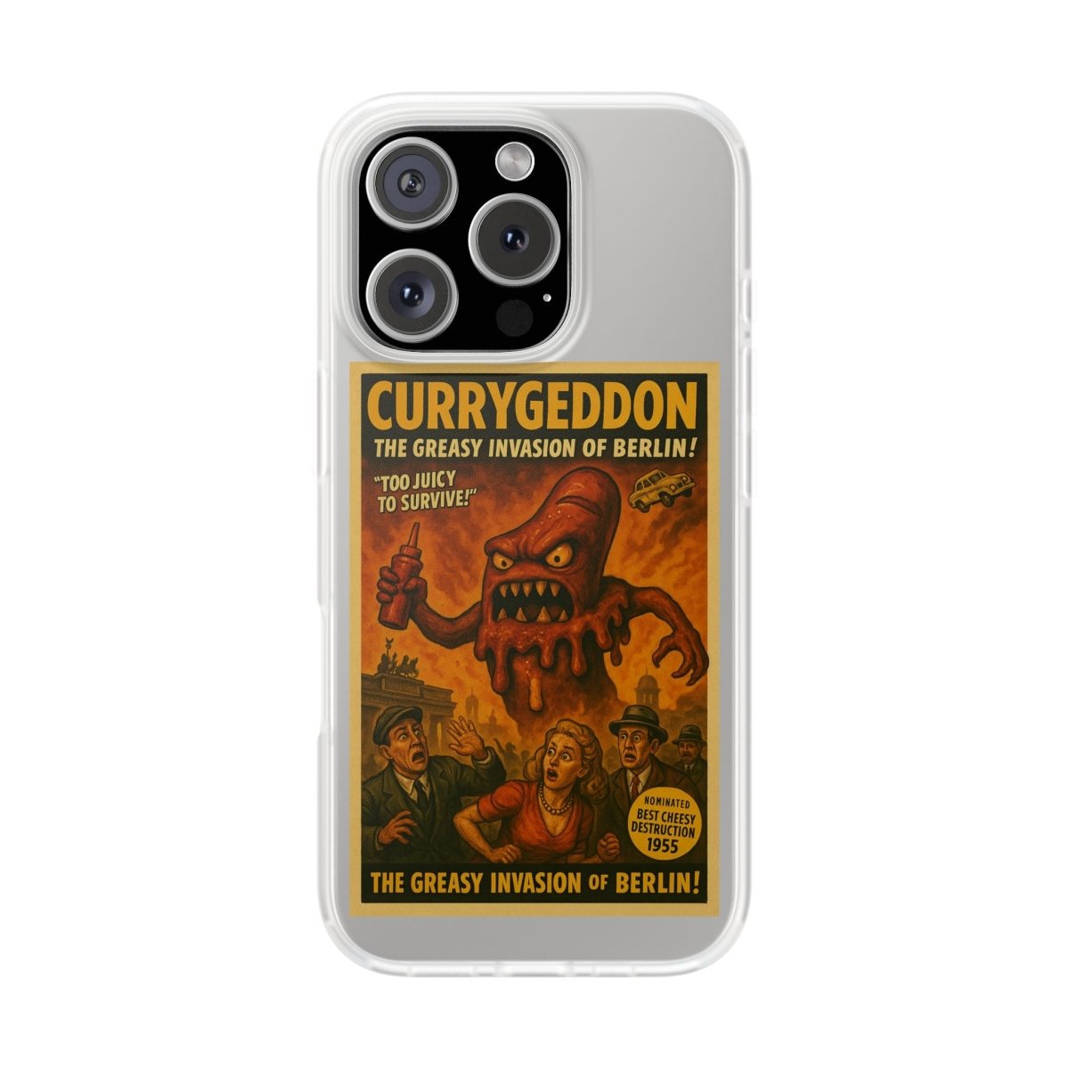 Kultige Handyhülle mit Currywurst-Monster im B-Movie-Stil. Flexibel, stoßfest und ideal für Berlin-Fans & Food-Nerds.-Phone Case-True Insights