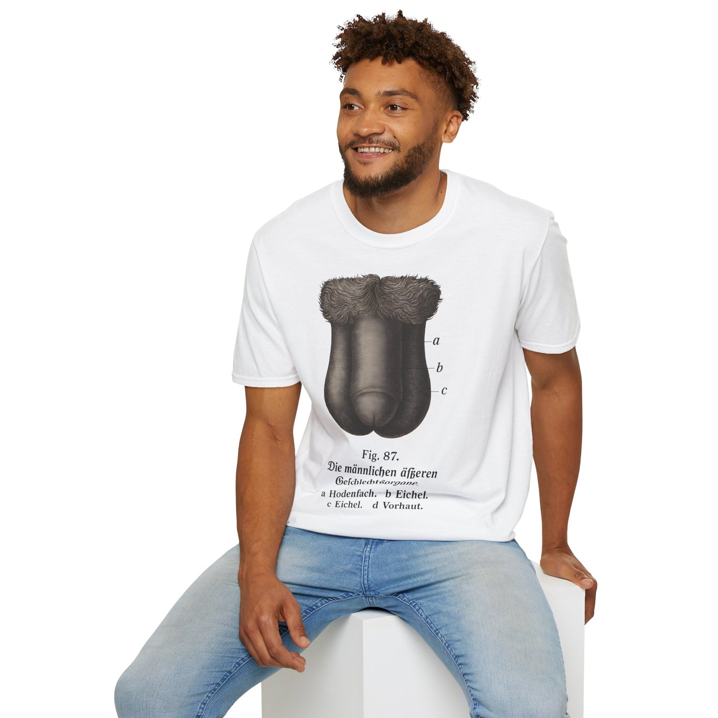 T-Shirt: „Fig. 87 – Die männlichen äußeren Geschlechtsorgane“ – Freches Satire-Design für mutige Statements | True Insights