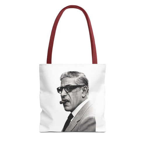 Aristoteles Onassis Portrait Tote Bag – Vintage Schwarz-Weiß Zigarre Ikone Polyester Stofftasche für Stil-Liebhaber